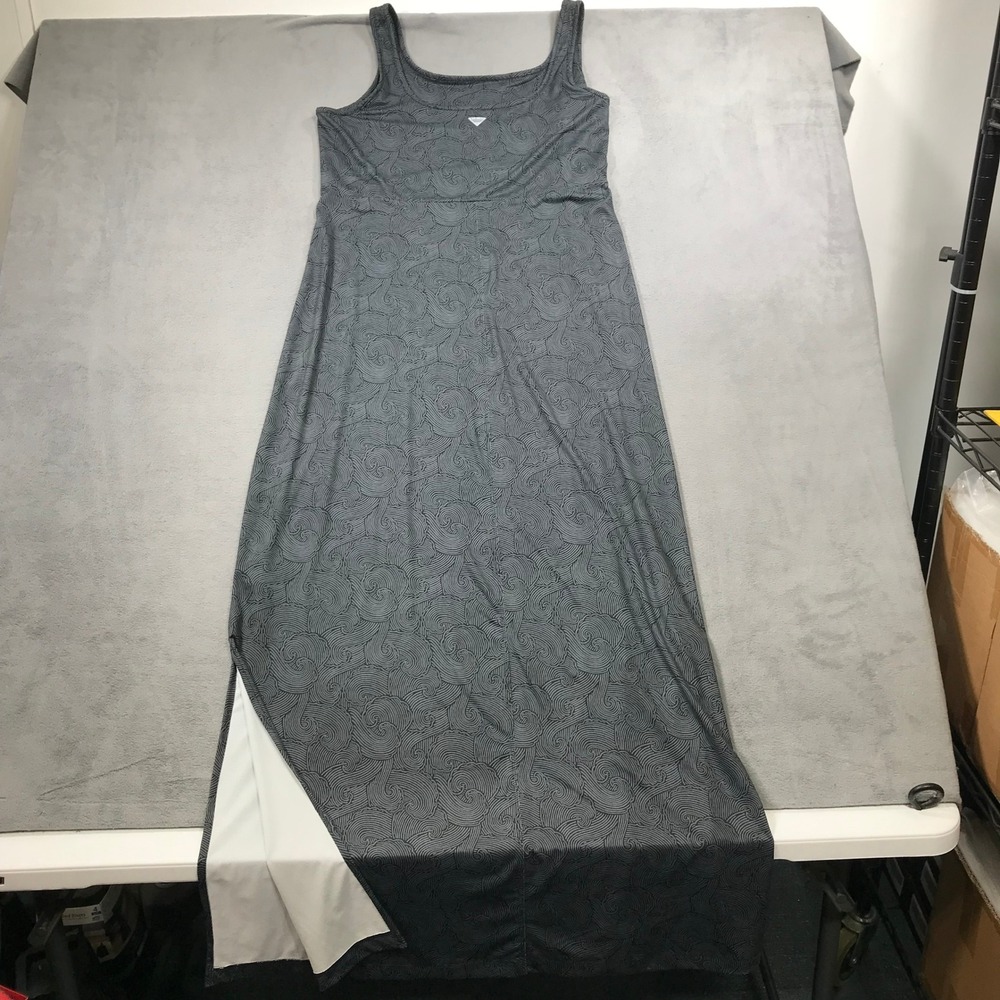Columbia PFG Maxi Dress Women's XL Grey Black Swirl Wave Sleeveless Performance